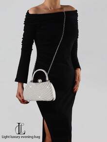 Elegant Fashion Diamond & Pearl Decor Clutch Bag, High-End Formal Evening Dress Party Handbag, Suitable For Wedding, Party, Gala, Diamond & Pearl Women Purse - Silver - View 4