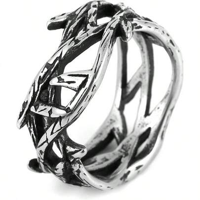 - Anillo de acero inoxidable con forma de rama para hombre y mujer