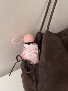 1 件复古优雅慵懒风大容量字母压纹工艺装饰仿麂皮单肩手提包，带抽绳细节，秋冬百款通勤女包，适合购物和通勤 - 咖啡 - 查看 6