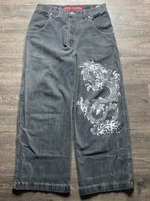 European And American Retro Street Hip-Hop Printed Denim Shorts Men's Spring And Summer Niche Loose Wide-Leg Cropped Pants - N65 - 查看 1