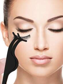 3件套假睫毛辅助工具，包括假睫毛镊子、睫毛嫁接美容工具、海马形夹子、弯镊子和直睫毛夹，方便外出携带。