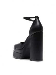 Women's Square Toe Block Heel Chunky Platform Wedding Shoes, Adjustable Ankle Strap Pumps For Prom - Black - View 7