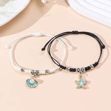 2pcs/Set New Minimalist Cross, Flower, Dog Paw, Cherry, Apple, Starfish, Shell Braided Bracelet, Couples & Friendship - Multicolor - View 13
