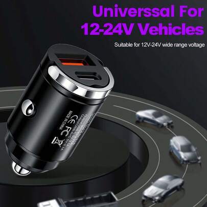 XJDR 1 pièce Chargeur de voiture 2 ports Chargement rapide PD USB Adaptateur de chargeur de téléphone de voiture Type C Compatible avec la série Iphone17/16/15/14 Super chargeur de voiture Convient pour les trajets quotidiens, les longs trajets, la recharge pendant la conduite Accessoires de voiture Adaptateur de chargeur de voiture