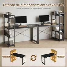 Escritorio para Computadora con Repisas de Librero, Escritorios Gamer Minimalista Moderno, Mesa de Trabajo Madera, Ideal para Sala Hogar Oficina Estudio Recamara 110 X 50 (Blanco) - Negro - Ver 11