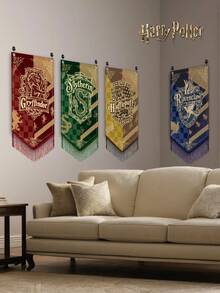 1pc Harry Potter Vintage Banner - Four Houses Retro Tassel Flag, Suitable For Dorm, Outdoor Area, Party And Home Decor, Holiday Magic Decoration, Perfect Gift For Fans, Flag Only (No Pole Included), Birthday Decor - Multicolor - View 2