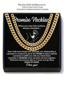 2pcs Stainless Steel Hip Hop Style Cuban Chain Necklace Set, Couple Promise Necklace With Card, Everyday Wear & Gift, Valentine's Day Anniversary, Jewelry All Season With Elegant Gift Box - Silver - View 16
