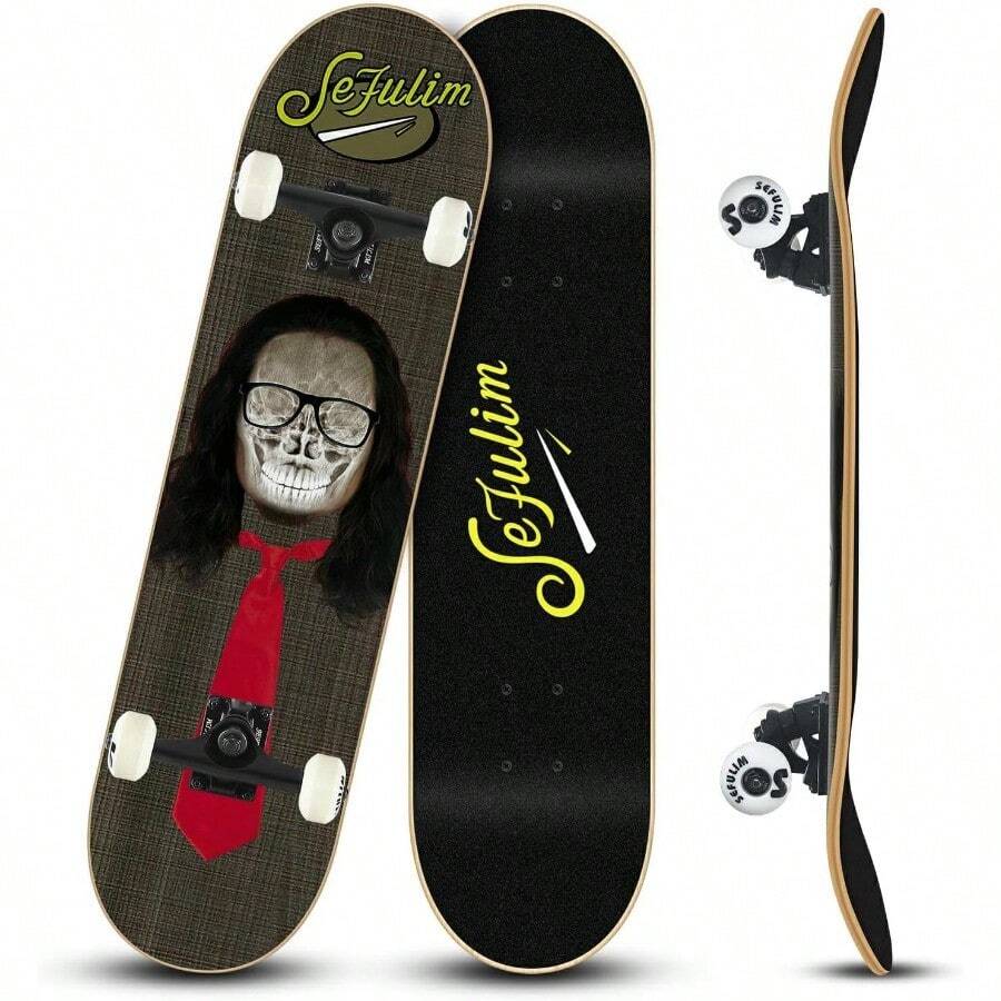 Sefulim31 x 8 Pulgadas patinetas Profesional Completo Cubierta compuesta por 7 Plantas de Arce Canadiense para niños niñas Adolescentes Adultos Principiantes Profesionales - JoeDesin - Ver 1