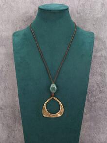 1件独特夸张极简椭圆形合金吊坠项链，男士时尚串珠嘻哈长链，情侣礼物，情人节和圣诞节礼物