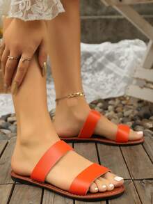 Sandalias planas sencillas y versátiles de unicolor cómodas para mujer, nuevas para el verano