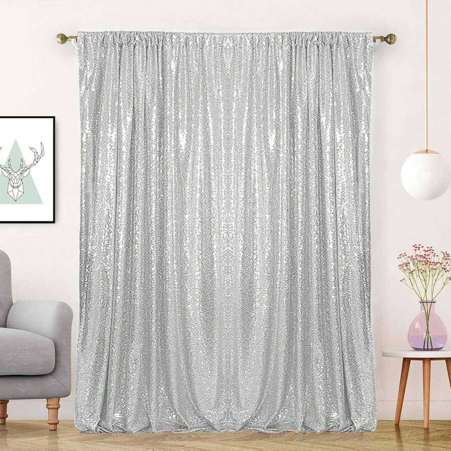 eluckya 1/2Pcs Golden Sequin Party Backdrop Curtain, Perfect For Weddings, Birthday Party Supplies, Gender Reveal Parties, Bridal Showers, Home Decor, Room Decoration, Shower Curtains, Bachelorette Parties, Backdrop Curtains, Baby Shower Decorations. Ideal For Pairing With Metallic Arch Stands, Suitable For Both Everyday Use And Parties. This Sparkling Backdrop Curtain Never Goes Out Of Style. - 銀色 - 查看 1