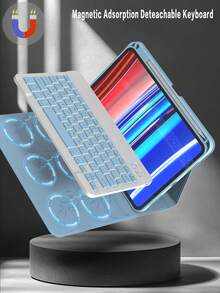 Rotating Keyboard Protective Case Compatible With Ipad 10th Gen, PU Leather Material, Fits IPad 10.2", 9/8/7, Air3/10.5", Pro11" (2018/2020/2021/2022), With Acrylic Backplate And Pencil Slot, Suitable For IPad (A16) 11" 11th Gen (2025), 3-Angle Adjustable, Fits IPad Air4/5/11" (M2) 2024/(M3) 2025, Built-In 150mAh Battery, Light Blue - Baby Blue - View 6