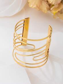 1pc Creative Oversized Gold Multilayer Criss-Cross Line Design Bracelet For Women - Yellow Gold - View 2