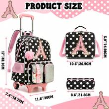 8-12 Years Old Girls' Detachable Handle Rolling Backpack, 2-In-1 Design, Cute School Bag With Wheels, Back To School Essential