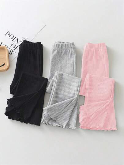 3pcs Girls Flared Pants, Children's Autumn Vertical Ribbed Trousers, Toddler & Young GirlSlim Flare Pants, Solid Color Simple Elegant Pants, Sisterly Matching Set