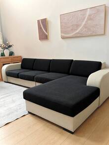 غطاء وسادة كنبة من نسيج جاكارد أحادي اللون، غطاء وسادة كنبة مرن من ألياف البوليستر قابل للإزالة والغسيل، مناسب لغرفة المعيشة وغرفة النوم - الأسود - مشاهدة 5