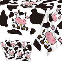 1pc Disposable Tablecloth With Cow Farm Animal Theme, Black & White Cow Print Pattern, Suitable For Young People's Birthday, Party And Picnic, Black/White Plastic Rectangle Cover - Multicolor - View 8