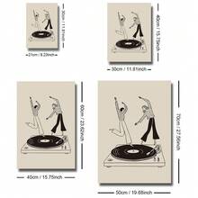 1 szt. Oprawiony/nieoprawiony plakat na płótnie z gramofonem w stylu retro dla tancerek, inspirowany muzyką winylową, minimalistyczny czarno-beżowy, estetyczny obraz w stylu vintage dla miłośników muzyki, do akademika, salonu, sypialni, nowoczesnej dekoracji domu - Wielokolorowe - Zobacz 7
