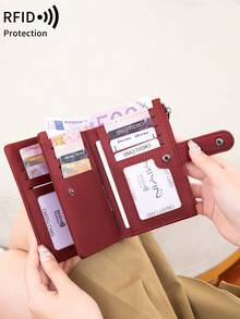 MIYIN Vintage RFID Blocking Multi-Functional Multi-Card Slot Short Wallet, Unisex, Portable For Daily Use, Retro Casual Style, With Zipper And ID Card Window, Can Hold Credit Cards, ID, Cash, Letters, Tri-Fold Design, Zipper Wallet, Christmas Gift, Thanksgiving Gift, Birthday Gift, Anniversary Gift, Women Wallet, Long Wallet - Burgundy - View 9