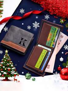 [Anpassad] Personlig graverad plånbok, Anpassad bokstavs- och namngravyr, Unisex bifold plånbok med flera kortfack, Myntficka med dragkedja, Lämplig för alla hjärtans dag, årsdag, födelsedagspresent, Avslappnad hållbar design, Minimalistisk och moderiktig, Högkvalitativt hantverk - Multifärgad - Visa 3