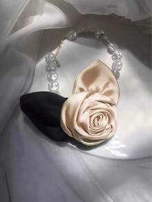 قلادة زهرة الشمبانيا الساتان الفرنسية الأنيقة قطعة واحدة، إكسسوار مجوهرات العروس، مناسبة لتصوير الزفاف، مواعيد الحديقة، العشاء الرومانسي، الحفلات، عيد الحب - متعدد الألوان - مشاهدة 7