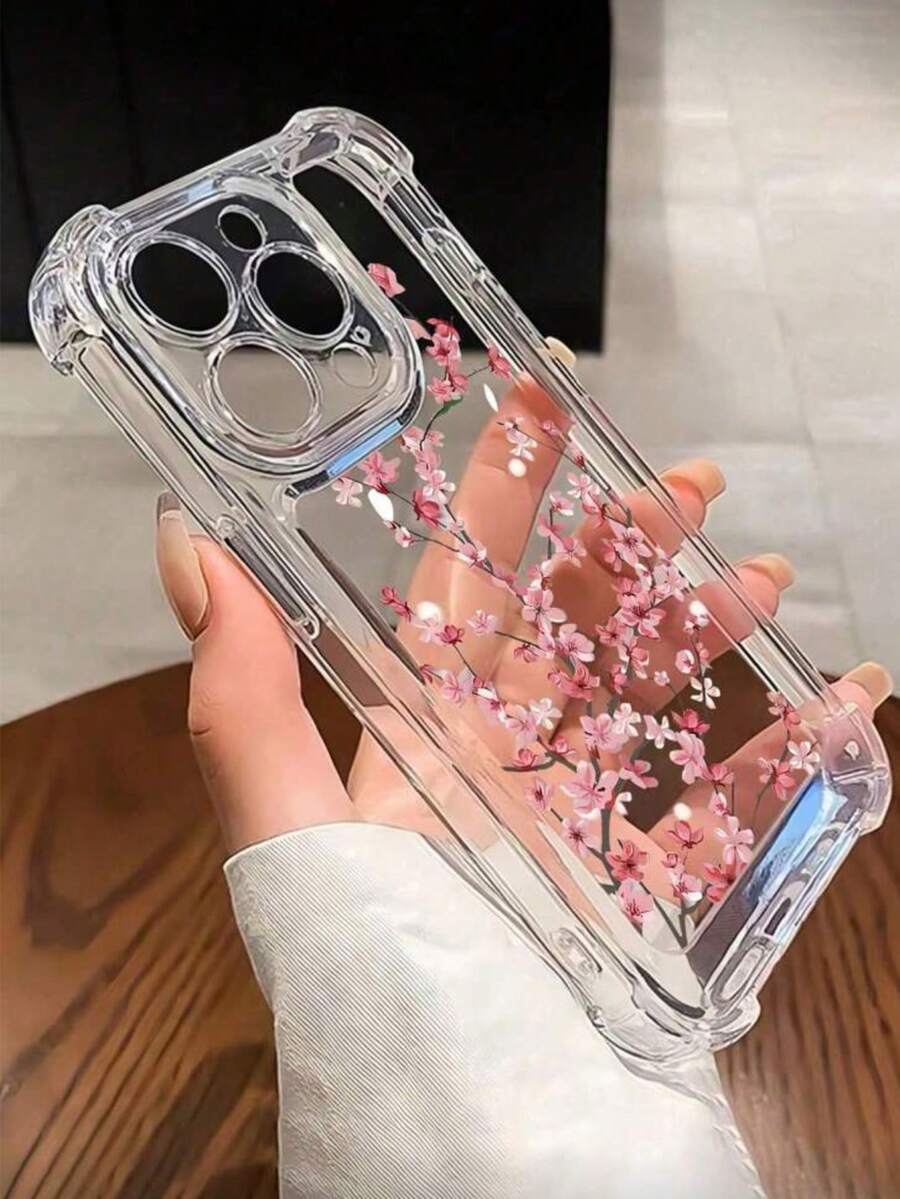 Flower 1pc Transparent TPU Anti-Fall Protective Case Compatible With IPhone 17 Air, 17 Pro Max, 11, 15 Pro Max, 14 Pro Max - Clear - View 1
