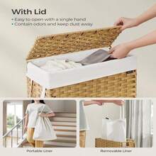 SONGMICS Laundry Hamper With Lid, 238 Gallon (90 L) Synthetic Rattan Clothes Laundry Basket With Lid And Handles, Foldable, Removable Liner, Chestnut Brown ULCB051K02 - ColorB - View 3