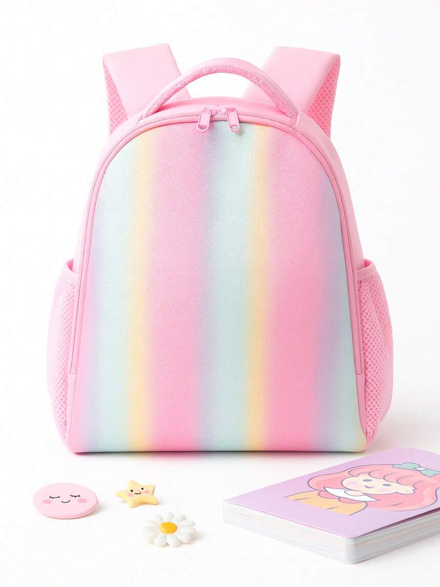 1 pieza Mochila de unicornio rosa linda para niños, estilo de dibujos animados con bolsillo delantero y correas de hombro ajustables, adecuada para uso diario y escolar - Multicolor - Ver 1