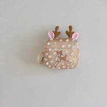 Capa de Fone de Ouvido Estampa de Poa Branca Redonda Cáqui com Chifre de Cervo e Orelha Rosa, Adequada para Airpods 4/3/Pro/ Pro 2/2/1/Pro 3 + Anel de Pendurar - Caqui - Visão 12