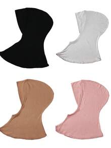 4件装女士纯色莫代尔衬头巾，可遮盖颈部，弹性柔软透气，可作头巾帽、阿巴雅长袍配饰、日常衬头巾、女士面纱 - 彩色 - 查看 35