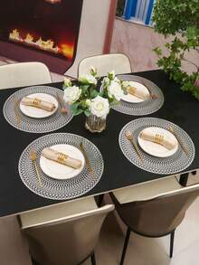 12件/套 15英寸银色和玫瑰金箔几何图案餐垫，装饰餐垫，节日装饰，餐桌垫，隔热垫，适用于酒店、餐厅、家庭厨房 - 彩色 - 查看 4