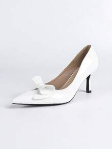 Women's High Heel Pumps, Fashion Bowknot Pointed Toe Stilettos - White - View 7