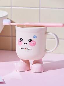 1pc Cute Cartoon Toothbrush Holder, Suitable For Teenagers And Children - Plastic Material, Bathroom Use, Fun Design, Available In Pink And Blue, Home/Dorm Toothbrush Holder, Dorm Essential, Fun Design, Easy Grip Handle, Bathroom Toothbrush Holder