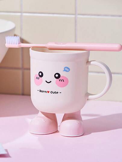 1pc Cute Cartoon Toothbrush Holder, Suitable For Teenagers And Children - Plastic Material, Bathroom Use, Fun Design, Available In Pink And Blue, Home/Dorm Toothbrush Holder, Dorm Essential, Fun Design, Easy Grip Handle, Bathroom Toothbrush Holder
