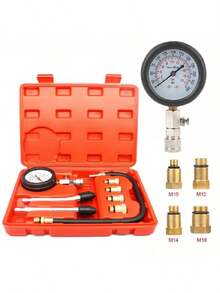 Automotive Cylinder Compression Tester Kit, Gasoline Engine Compression Gauge With M10, M12, M14, M18 Adapters, Pressure Gauge, Automotive Tool - Red - View 1