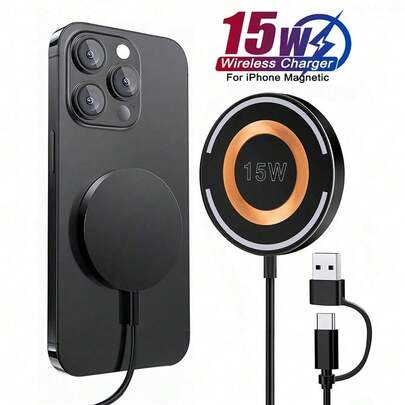 Cargador inalámbrico magnético, compatible con 17/16 Pro Max, compatible con Apple 15 Plus/14/13/12/11, accesorios de carga de teléfono adecuados para oficina, dormitorio y oficina en el hogar