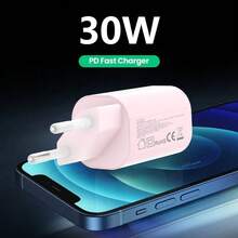 Bộ sạc tường USB-C công nghệ GaN 30W sạc siêu nhanh, tương thích hoàn toàn với dòng 17/16/15/14/13/12 và Galaxy S25/S24/S23/S22. Lý tưởng cho gia đình, văn phòng và du lịch. - Phích cắm loại C của EU (220-240V) - Xem 4