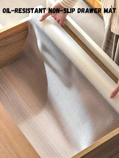 1. Fukttät lådmatta, värmebeständig halkfri skrivbordsmatta, vit tvättbar oljebeständig halkfri lådmatta, tillverkad av EVA-material, lämplig för skåp, lådor, skohyllor, hyllor, kylskåpsunderlägg, hyllmatta, randig köksmatta på rulle, transparent kylskåpsmatta