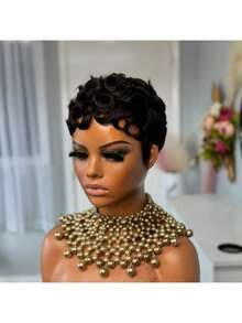 Short Pixie Wigs Short Black Curly Pixie Wigs Synthetic Hair Wigs  Natural Wavy Black Pixie Cut Wig Short Curly Layered Pixie Wig - màu đen - Xem 3
