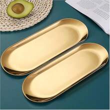 1PC Stainless Steel Oval Tray, Solid Pattern Jewelry Organizer, Bathroom And Toiletries Tray, Metal Dessert Serving Plate. Kitchen Good Recommendation. Eid Al-Fitr And Ramadan Gift Idea. Home Life Essential. - Multicolor - View 5