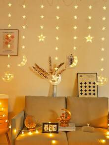 1pc 2.1m 72 LED Star & Moon String Lights, Battery Powered, Twinkle Lights, Home Decor LED Fairy Lights, Suitable For Room Wall, Bedroom, Wedding Party, Outdoor Garden Tree Decoration - 彩色 - 查看 6