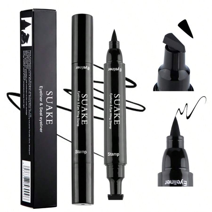 Black Liquid Eyeliner Pen - Quick Drying And Smudge-Proof 2-In-1 Eyeliner Brush | Long-Lasting Precise Makeup Tool, Suitable For Daily Wear, Parties And Dates