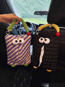 1个创意可爱怪兽汽车纸巾盒，汽车悬挂式纸巾袋，汽车纸巾架，收纳盒，汽车垃圾桶 - 彩色 - 查看 6