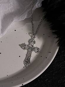 5pcs Gothic Punk Hip Hop Necklace Set, Cross Necklace, Skull Moth Necklace, Dripping Heart Pendant Necklace, Punk Style Layered Adjustable Pendant Necklaces, Suitable For Men, Gift For Valentine's Day, Party, Holiday, Friends - Main Image 5-piece Set - View 8