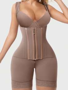 一件装女士哥伦比亚塑身衣，收腹连体衣，提臀短裤，全身压缩塑身衣，拉链闭合，胸部开口，高压缩连体衣，显瘦连体裤，经典日常穿着