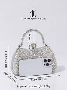 Elegant Fashion Diamond & Pearl Decor Clutch Bag, High-End Formal Evening Dress Party Handbag, Suitable For Wedding, Party, Gala, Diamond & Pearl Women Purse - Silver - View 8
