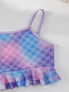 Young Girls Ombre Mermaid Scale Bikini Swimwear - Multicolor - View 3