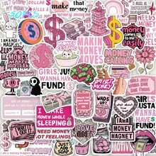 50 piezas Pegatinas creativas de dinero rosa de dibujos animados pintadas a mano DIY para fundas de teléfono, cuadernos y decoraciones de guitarra - Multicolor - Ver 1