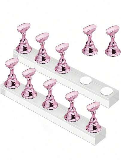 1 Set Pink Nail Polish Display Rack, Magnetic Nail Art Practice Holder, Acrylic Nail Salon Equipment & Decor For Beginner Nail Art Display And Practice