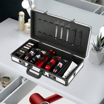 Sweetmile Barber Case, Hairdresser's Toolkit Organiser Portable Travel Carrying Case Tool Suitcase Hairdresser's Workbox With Combination Lock For Hairdressers And Beauty Salons (White+Black)